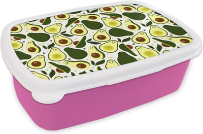 Broodtrommel Roze - Lunchbox - Brooddoos - Patroon - Avocado - Fruit - Patroon - 18x12x6 cm - Kinderen - Meisje