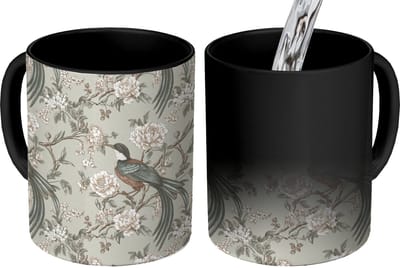 Magische Mok - Foto op Warmte Mokken - Koffiemok - Bloem - Vogel - Kleurrijk - Magic Mok - Beker - 350 ML - Theemok