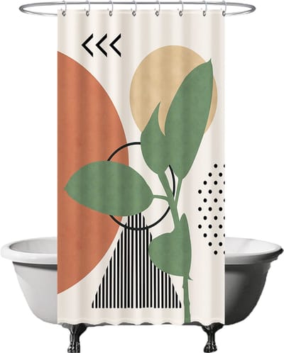 Ulticool Douchegordijn - Zon Abstract Natuur Boho Bohemian - 120 x 200 cm - met 8 ringen - Anti Schimmel - Waterdicht & Wasbaar - Semi Transparant - Decoratie Landelijk Lente voor Binnen - Groen Rood Geel Wit