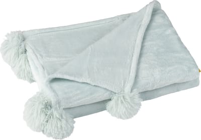 J-Line plaid Pompom - polyester - lichtblauw - 170 x 130 cm