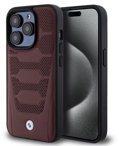 BMW Back Cover - iPhone 15 Pro Hoesje - Burgundy - Schokabsorberend - Geperforeerd Design