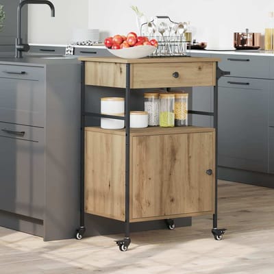 vidaXL - Keuken - Trolley - Artisan - Eiken - 56 - x - 43 - x - 89,5 - cm - Bewerkt - hout