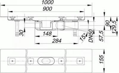DALLMER douchegoot CeraLine PLAN F 900mm, DN 50 Totale hoogte 90mm, 523051