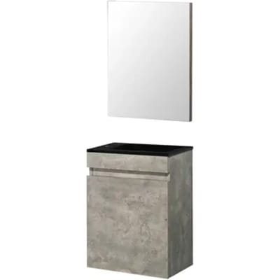 Aquazuro Fonteinmeubelset Napoli - Inclusief Wastafel En Spiegel - Softclose - Betongrijs - 40x22x52cm