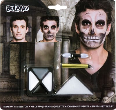 Schminkset vampier - Make-up kit met spons en applicator - Skelet schmink - Gezichtsschmink - Halloween - Zwart/wit - 4-delig