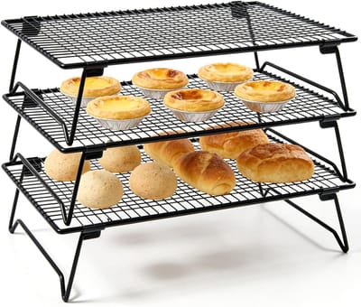 Afkoelrooster met 3 standen: 43 x 28 x 8 cm roestvrijstalen taartkoelrooster, inklapbaar en multifunctioneel voor bakken, braden en grillen van koekjes en gebak