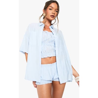 boohoo Dames Textuurgestreept overhemd met korte mouwen | Babyblauw | Maat: 34