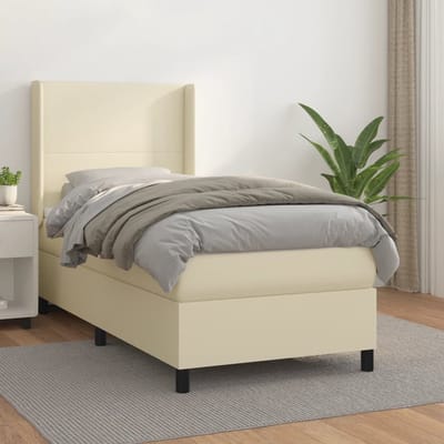 vidaXL - Boxspring - met - matras - kunstleer - crèmekleurig - 80x200 - cm