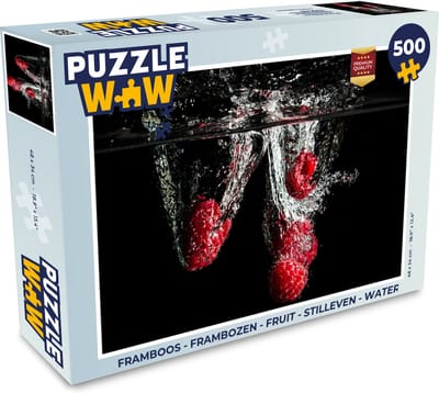 Puzzel Frambozen - Fruit - Stilleven - Water - Zwart - Rood - Legpuzzel - Puzzel 500 stukjes
