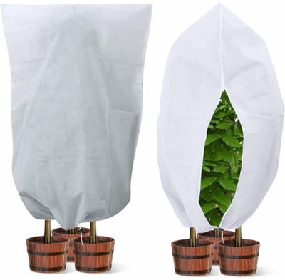 GELLDG Winterbeschermer voor planten - Geschikt voor potplanten - Vorstbescherming - Ademend en herbruikbaar - Met trekkoord - Geschikt voor balkonplanten - Wit - 1 stuk