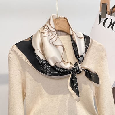 Dames Sjaal - Sjaals - Stola - Vierkante doek - Elegant Stijlvol Dames haar sjaal - Satijn zijde - Hals sjaaltje - Sjaaltje Satijn - Neksjaaltje - Omslagdoek Modesjaals - Neksjaal - Klein Sjaaltje -Peonien - zwart-70*70CM
