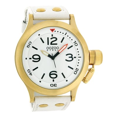 OOZOO Timepieces - Goudkleurige horloge met witte leren band - OS206