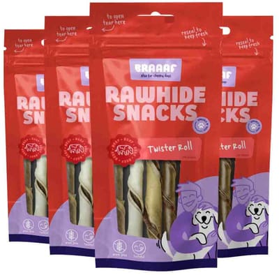 Braaaf Hondensnack Twister Rolls 14 cm - 4 x 100 gr - Voordeelverpakking