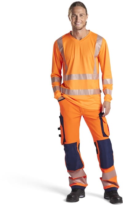Blaklader High Vis werkbroek met 4-weg stretch zonder spijkerzakken 1197-1642 - High Vis Oranje/Marineblauw - C144