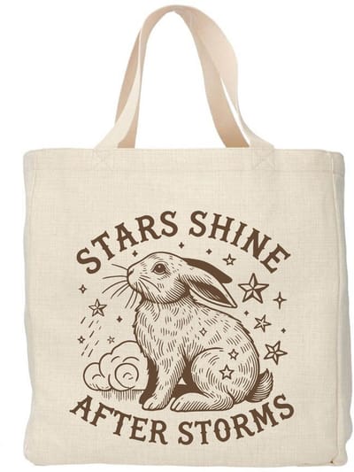 Creasowl® - Stars shine after stoms - Boodschappentas 38 x48 cm - Polylinnen- Konijn tas - Shopper - Canvas tas - Boodschappen tas - Totebag - Schoudertas - Draagtas - Positieve spreuk