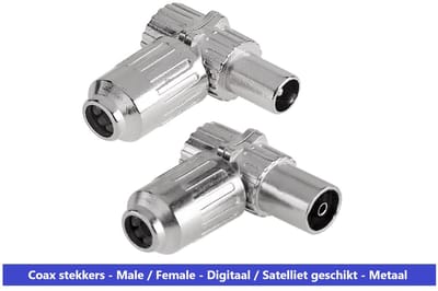 COAX STEKKERS SET - 1 MALE / 1 FEMALE - METAAL - DIGITAAL EN SATELLIET GESCHIKT - HAAKS MODEL - COAX ANTENNE PLUGS