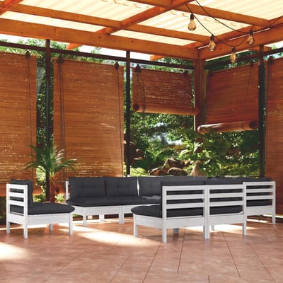 vidaXL - 10-delige - Loungeset - met - kussens - massief - grenenhout - wit