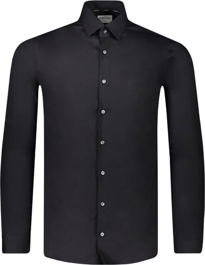 Calvin Klein slim fit overhemd - popeline - zwart - Strijkvriendelijk - Boordmaat: 44 (EU maat: XL)