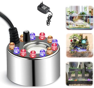 Vernevelaar - Ultrasone rookmachine - Met 12 verwijderbare led's - Luchtbevochtiger - Rookmachinebeschermer - Waterornament - Geschikt voor vijvers, aquaria decoraties - 4,5 cm - Watertan 4.1-6L - Zilver
