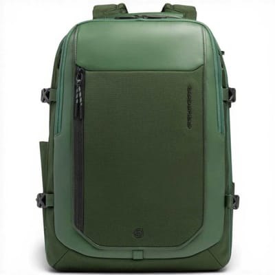 Piquadro Bagmotic Pro Unisex Groen leer en stof rugzak met laptop 15,6' en iPad