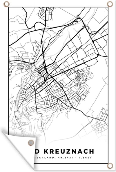 Muurdecoratie Kaart - Plattegrond - Bad Kreuznach - Stadskaart - 120x180 cm - Tuinposter - Tuindoek