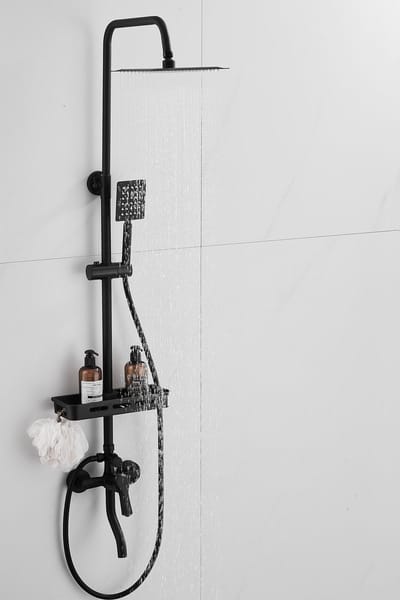 Edmondo Opbouw Doucheset Regendouche type 6045 met Mengkraan, Planchet en Handdouche Mat Zwart