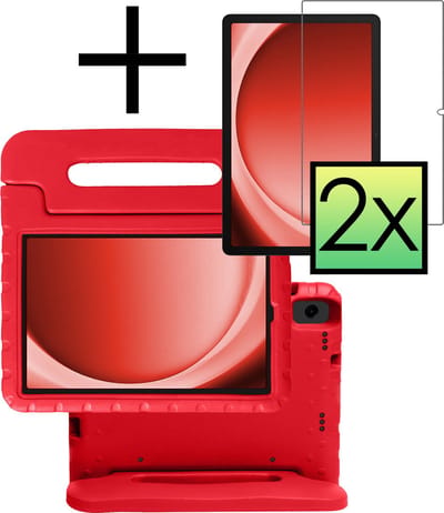Hoes - Geschikt voor Samsung Galaxy Tab A9 Plus - Met 2x Screenprotector - Kinderhoes Shockproof Bumper - Kidsproof Case - Tablet Hoesje - Kinder Cover - Rood