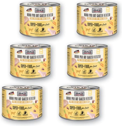 MAC's Kattenvoer Natvoer Blik - 96% Kippenvlees en Kippenhartjes - 6 x 200g