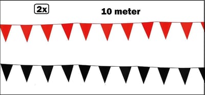 2x Vlaggenlijn zwart en rood 10 meter - vlaglijn festival feest party verjaardag thema feest