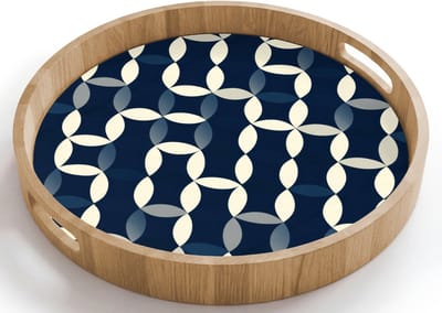 Dienblad rond 40x40 cm - Schootdienblad hout - Abstract - Patroon - Blauw - Borrelplank rechthoek - Plateau houten dienbladen