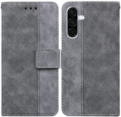 Coverup Hoesje - Geschikt voor Samsung Galaxy A36 / A56 Hoesje - Coverup Geometric Book Case - Grijs