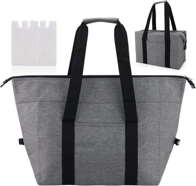 Famanu - Grote opvouwbare koeltas, 20 liter, opvouwbare boodschappentas met 2 koelboxen, grijze picknicktas met isolatie voor camping, levensmiddelentransport, thermotas voor grillen, vissen,