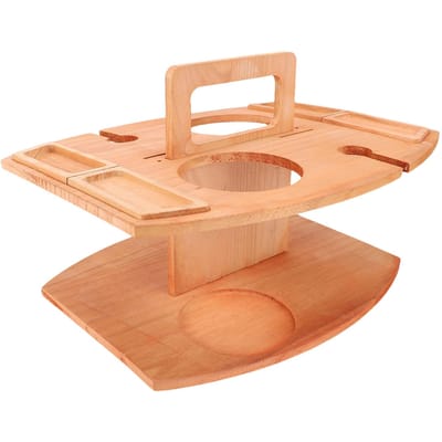 Houten Picknicktafel met Glashouder Draagbaar Wijn Picknickblad voor Buiten Eenvoudig te Demonteren beige