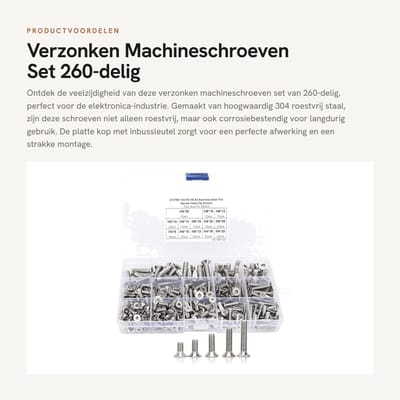 Dailygoods - Verzonken Machineschroeven Set - 260-delig - Roestvrij staal 304 - Platte kop met inbussleutel - Voor elektronica-industrie - Duurzaam en...