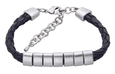 Behave - Armband van gevlochten zwart PU leer met zilverkleurige kralen