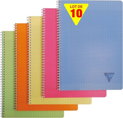 Set van 10 Spiral Notitieblokken A4 - Geruit Papier - Transparante Kaft - Gemengde Kleuren