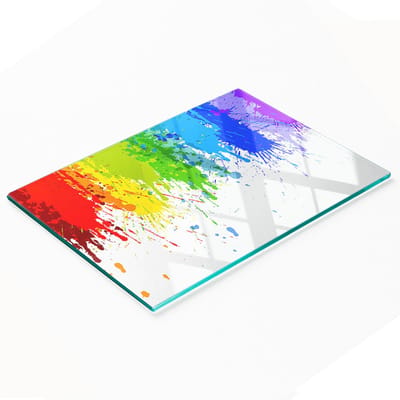 Multifunctionele decoratieve glazen snijplank voor in de keuken met regenboogstippen, 80x52 cm