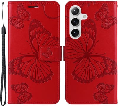 Coverup Hoesje - Geschikt voor Samsung Galaxy S25 / S24 Hoesje - Coverup Vlinders Book Case - Rood