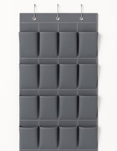 HEM Deur Hanger Organizer incl. Haken – 16 Vakken – Over de Deur Schoenenrek – Multifunctionele Opberger voor Schoenen, Accessoires & Speelgoed – Grijs Mesh – Inclusief HEM Microvezeldoekje