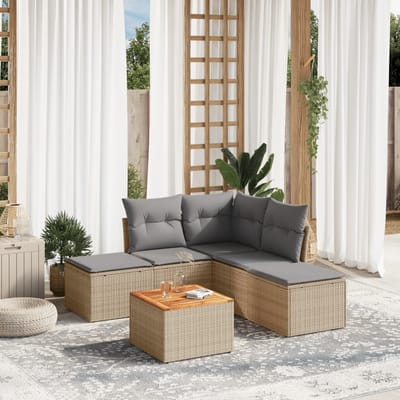 vidaXL - 6-delige - Loungeset - met - kussens - poly - rattan - beige