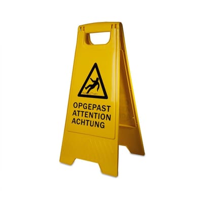 Kortpack - Waarschuwingsbord Gladde Vloer - 60cm hoog - Opdruk: Opgepast/Attention/Achtung - Geel + Zwarte Opdruk - Uitklapbaar - 1 stuk - (027.0007)