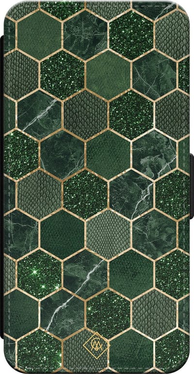 Casimoda® bookcase - Geschikt voor iPhone 15 - Hoesje met pasjeshouder - Green Cubes - Groen - Kunstleer