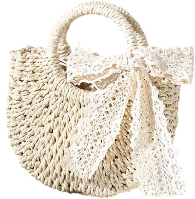 QTTVBTNA – 1 Stuk Handtas – Dames Stro Strandtas – Schoudertas – Crossbody Tas – Kleine Boho Handtas met Trekkoord Sluiting – Zomerse Strandtas voor Vakantie, Strand, Winkelen en Dagelijks Gebruik – Lichtgewicht Rieten Tas voor Dames – Beige
