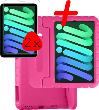 Hoesje Geschikt voor Apple iPad Mini 6 (2021) - 8.3 inch - 6e Generatie - Met 2x Screenprotector - Kinderhoes Shockproof Bumper - Kidsproof Case - Tablet Hoes - Kinder Hoes Cover - Roze