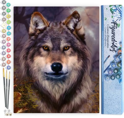 Figured'Art Schilderen op Nummer Volwassenen canvas Wolfshoofd - Handwerk acrylverf Kit DIY Compleet - 40x50cm zonder frame