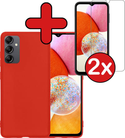 Hoesje - Met 2x Screenprotector - Geschikt voor Samsung Galaxy A14 - Sterk & Shockproof - Telefoon Hoes - Back Cover - Siliconen Case - Telefoonhoes - Rood