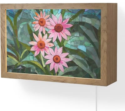 Wandlamp 30x20 cm - Oplaadbaar - Bloemen - Roze - Glasmozaïek - Wandlampen binnen woonkamer - Slaapkamer lamp met kabel - Decoratieve nachtlamp - Vloerlamp snoer