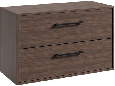 Badplaats Wastafelkast Florence 80 x 46 cm – Walnoot Bruin – Hangend Badmeubel met 2 Lades en Zwarte Handgrepen