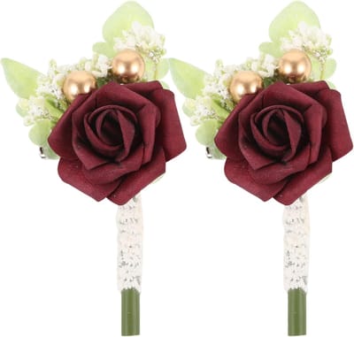 Bruiloft Corsage - Herdenkingsbloem Mannen - Feestelijke Decoratie - Twee Stuks Set - 12 x 6 cm - Veelkleurig