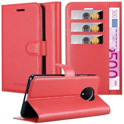 Cadorabo Hoesje geschikt voor OnePlus 7T in KARMIJN ROOD - Beschermhoes met magnetische sluiting, standfunctie en kaartvakje Book Case Cover Etui